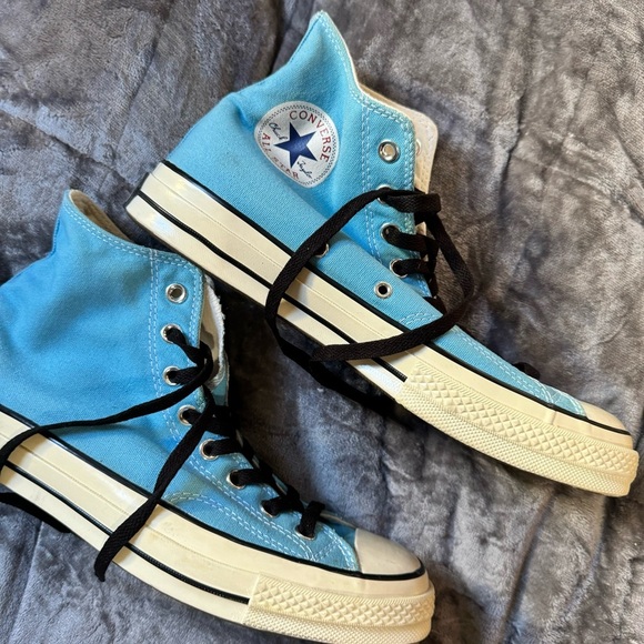 Converse Sky Blue High-Tops with Black Accents - Picture 1 of 5